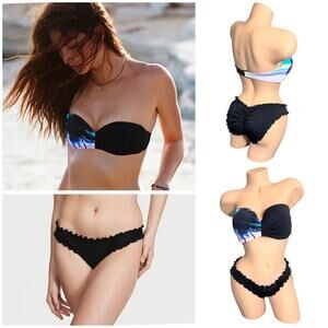 Victoria's Secret Tropical Print Bandeau Ruffle Bottom Bikini $189
